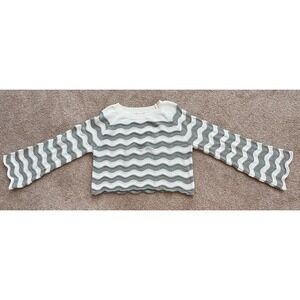 Altar'd State Wave Knit Sweater Women's M Gray Cream Bell Sleeve Textured Boho‎